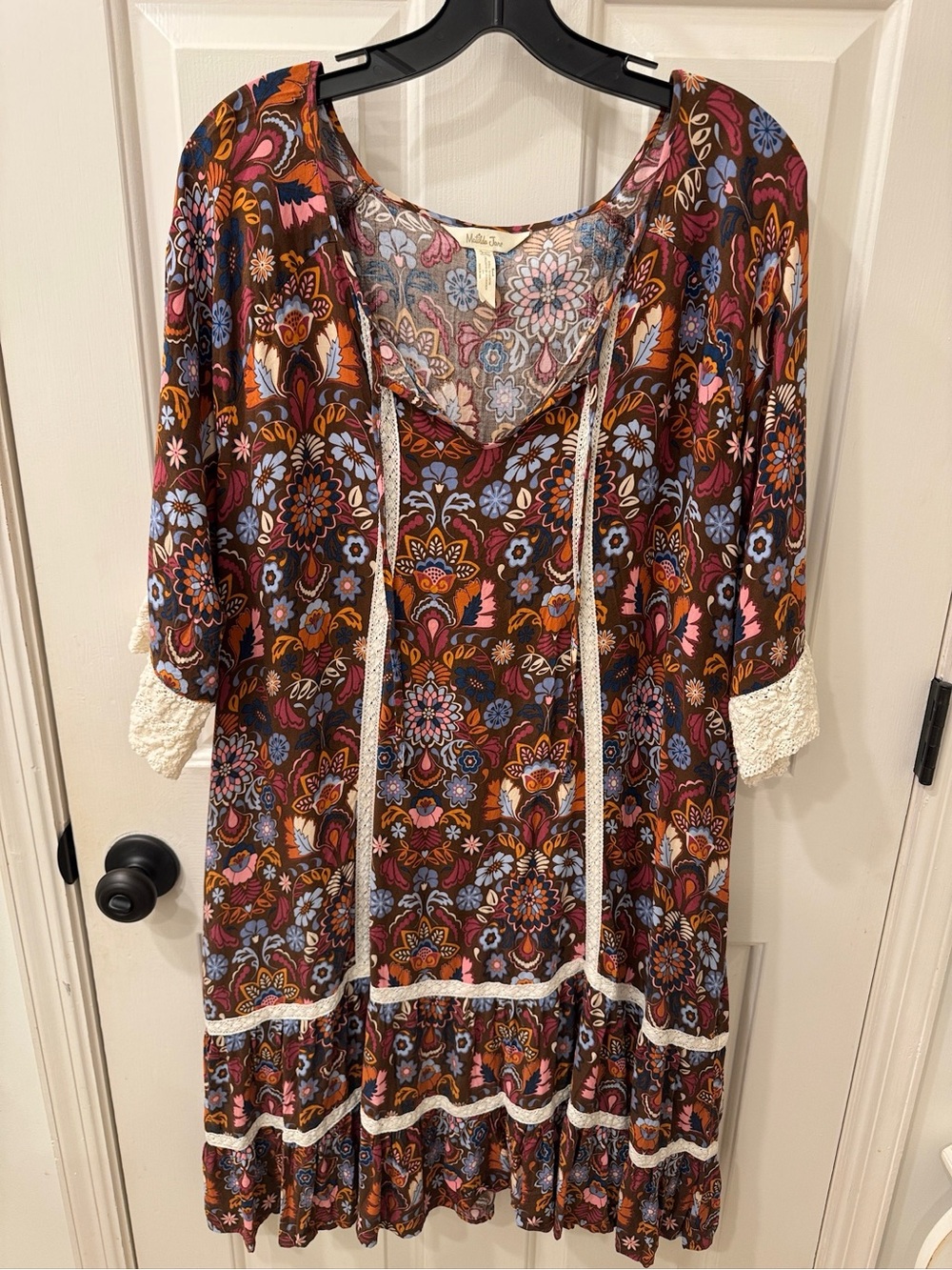 Matilda Jane Brown Floral Midi Dress with Lace Trim